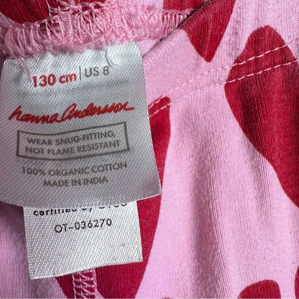 Hanna Andersson Kids Heart Pink‎ Matching Set Pajamas Size 8